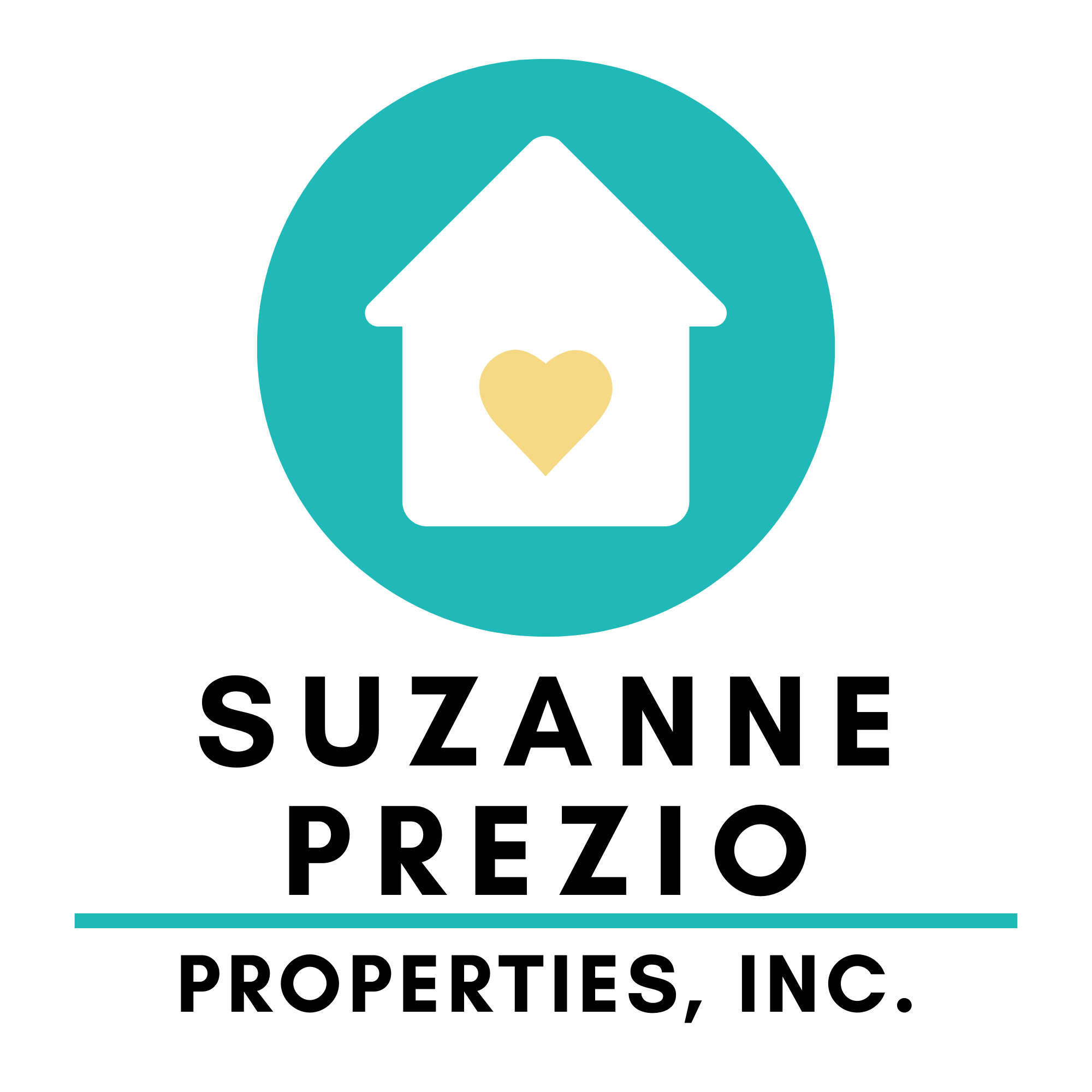 Real estate logo featuring a house icon with a heart in the center inside a teal circle.